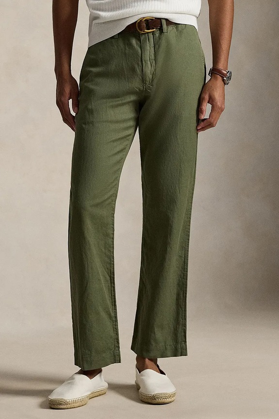 Polo Ralph Lauren брюки для мужчин из льна зелёный 710A13235