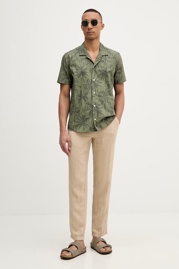 Karl Lagerfeld nohavice straight pánske ľanové 562818.265358 béžová SS26