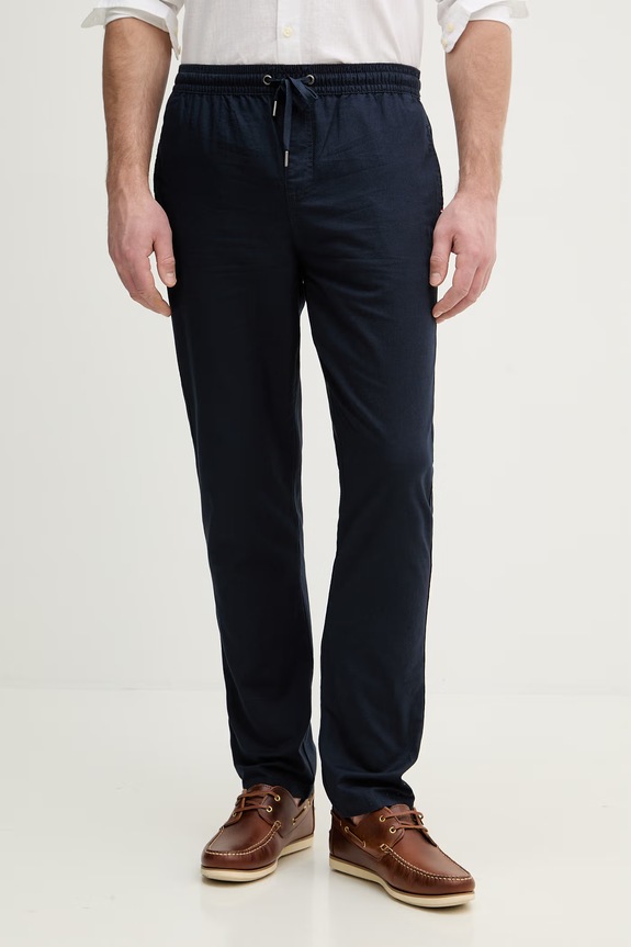 Hlače s dodatkom lana U.S. Polo Assn. LINEN BLEND DRAWSTRING ravni mornarsko plava MUP4694