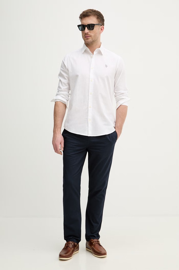 Hlače s dodatkom lana U.S. Polo Assn. LINEN BLEND DRAWSTRING MUP4694 mornarsko plava SS26