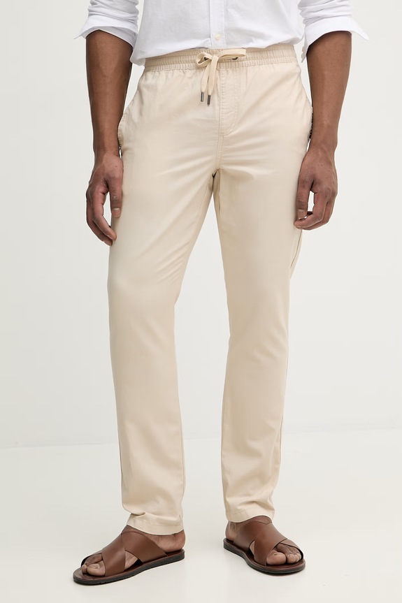 Hlače s dodatkom lana U.S. Polo Assn. LINEN BLEND DRAWSTRING ravni bež MUP4694