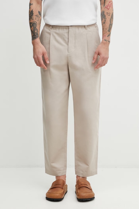 Maison Kitsuné trousers men's beige QM01104WW9107