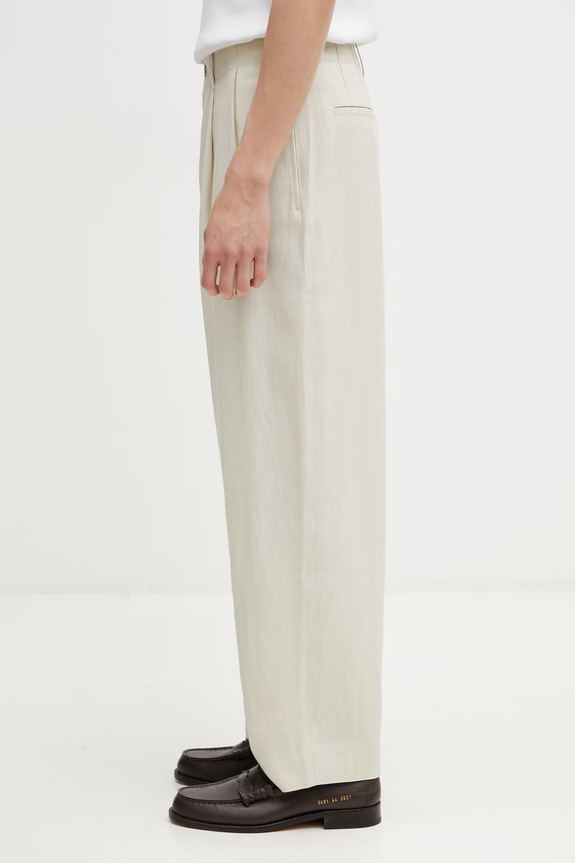 Maison Kitsuné kalhoty s viskózou pánské QM01107WW9096 béžová SS26