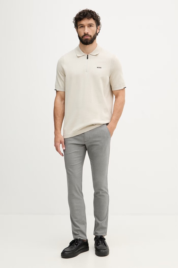 BOSS Orange chino hlače moške z bombažem Slim 50559149 siva SS26