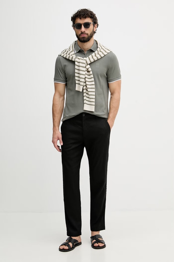 BOSS Orange spodnie męskie z lnem 50559595 czarny SS26