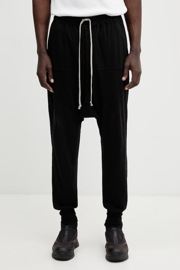 Rick Owens DRKSHDW Prisoner Drawstring pantaloni de trening pentru bărbați de bumbac uni negru DU01F4395.RN