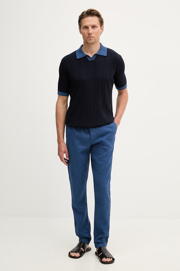 Tommy Hilfiger hlače muške s dodatkom lana MW0MW42336 mornarsko plava SS26