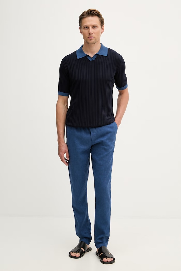 Tommy Hilfiger hlače muške s dodatkom lana MW0MW42336 mornarsko plava SS26