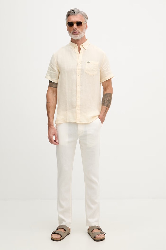 Tommy Hilfiger nohavice pánske s ľanom MW0MW42337 béžová SS26
