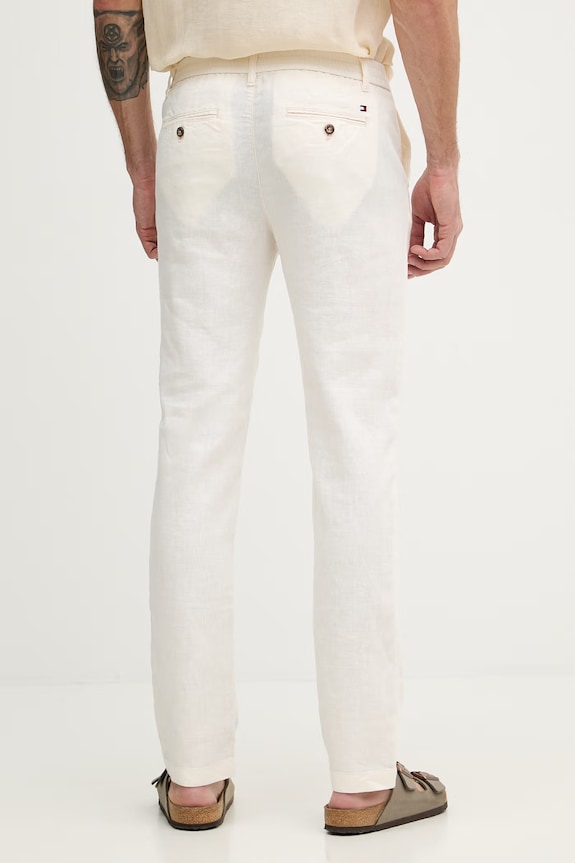 Oblečenie Tommy Hilfiger nohavice pánske s ľanom MW0MW42337 béžová