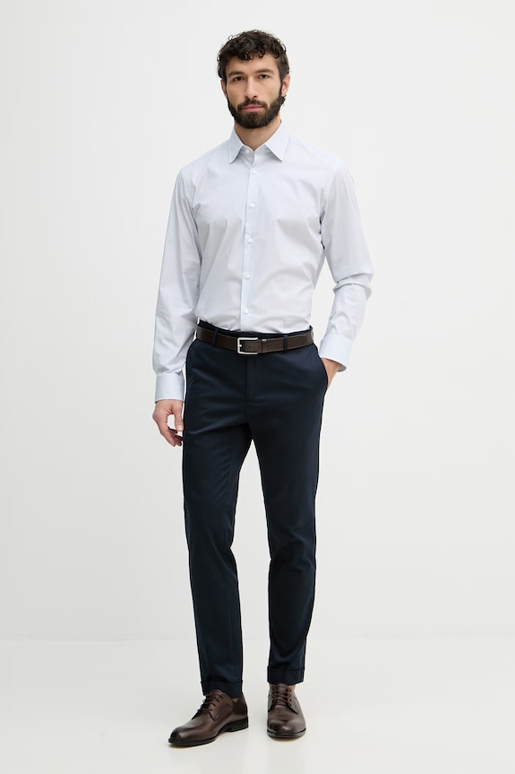 BOSS spodnie męskie bawełniane z elastanem Genius 50561572 granatowy SS26