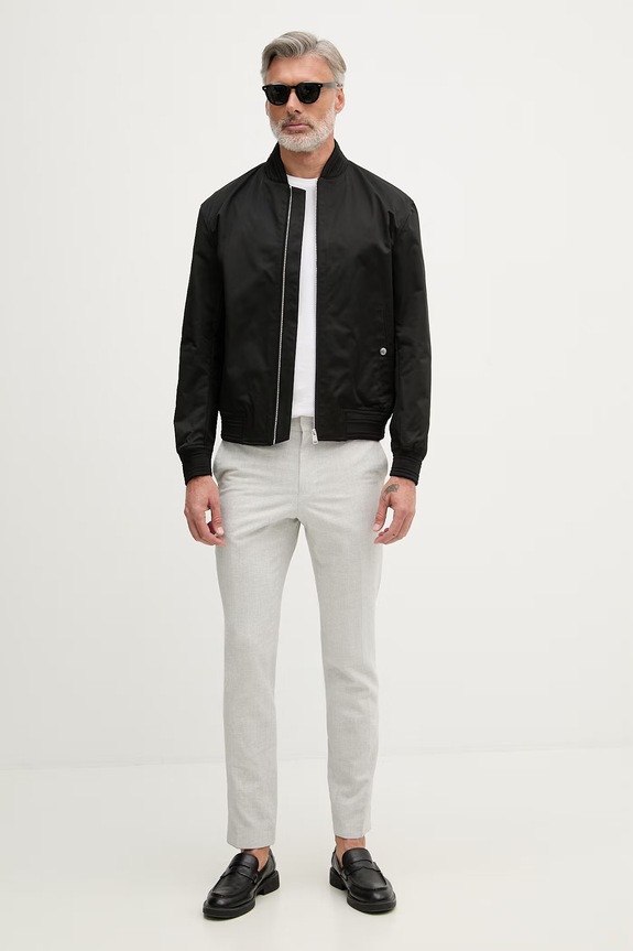 BOSS nohavice slim fit pánske s prímesou ľanu Genius 50561874 sivá SS26