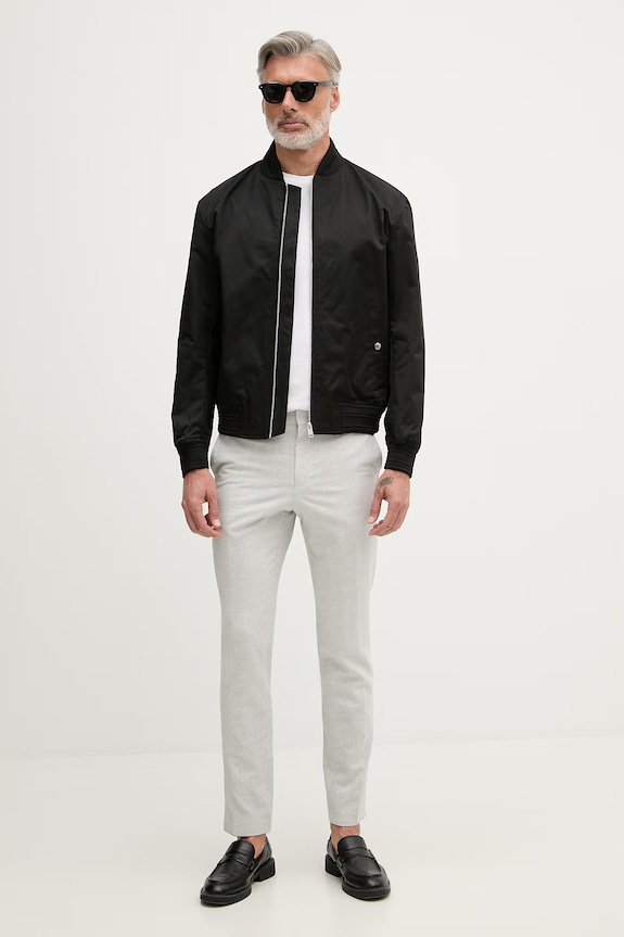 BOSS nohavice slim fit pánske s prímesou ľanu Genius 50561874 sivá SS26