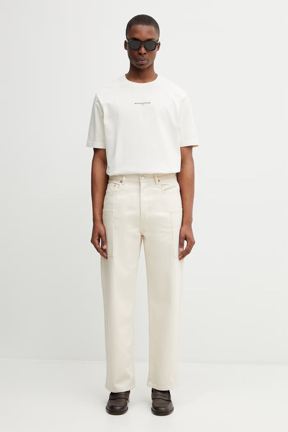 Kenzo Cargo Pants pantaloni pentru bărbați de bumbac FG55DP4086W0 bej