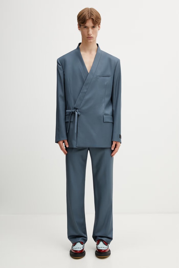 Kenzo Tailored Pants spodnie garniturowe wełniane męskie FG55PA2199TV szary