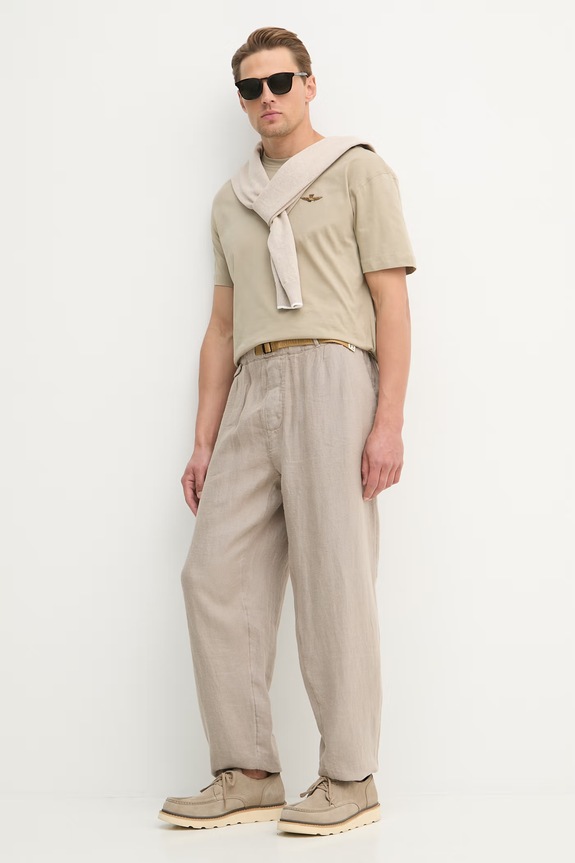 Λινό παντελόνι Aeronautica Militare PA1712UCT04293 μπεζ SS26