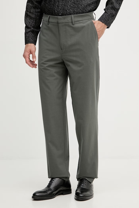 Armani Exchange pantaloni chinos pentru bărbați, cu amestec de lână verde XM002083.AF22403