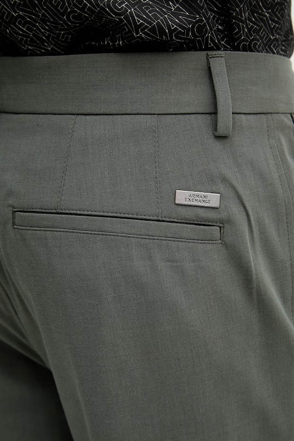 Armani Exchange pantaloni chinos pentru bărbați, cu amestec de lână verde XM002083.AF22403