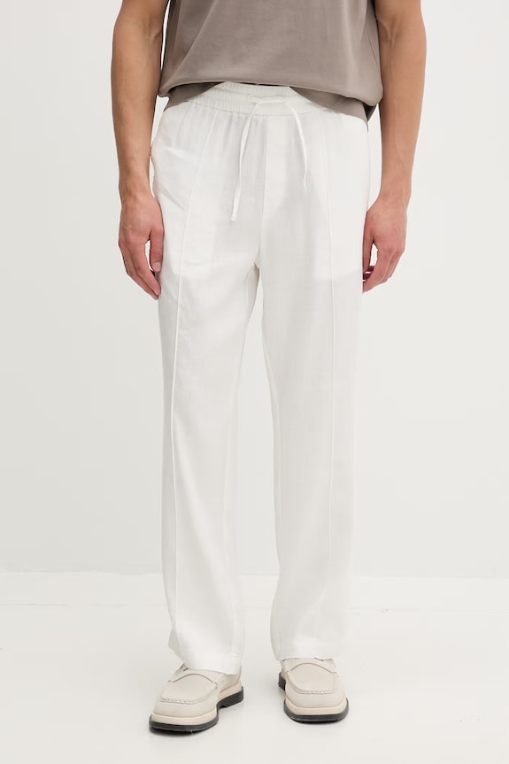 HUGO брюки straight для мужчин со льном Cino262FW бежевый 50562791