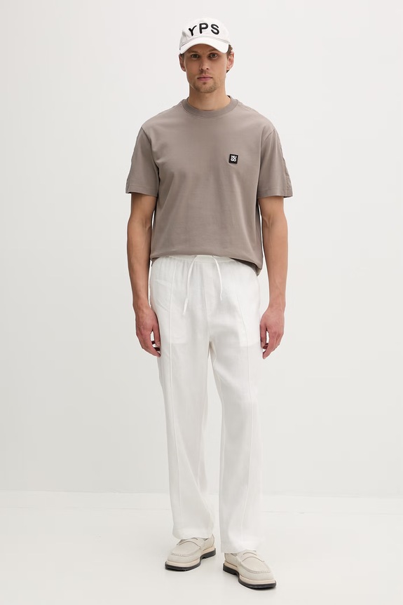 HUGO штани straight чоловічі з льоном Cino262FW 50562791 бежевий SS26