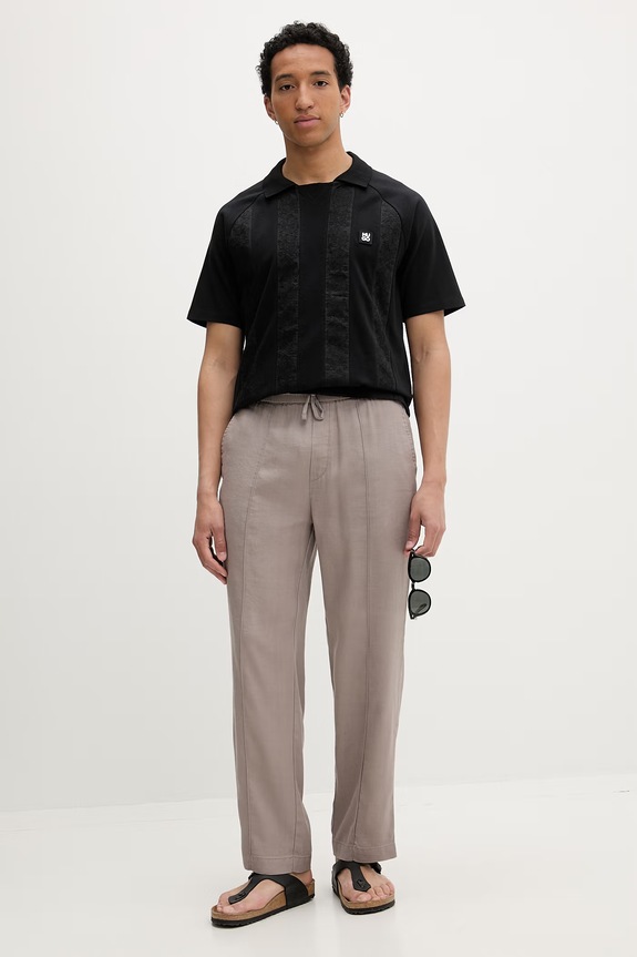 HUGO straight hlače muške lanene Cino262FW 50562791 bež SS26