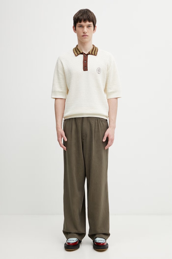 Undercover PANTS pantaloni cu amestec de in pentru bărbați verde UP1F4502