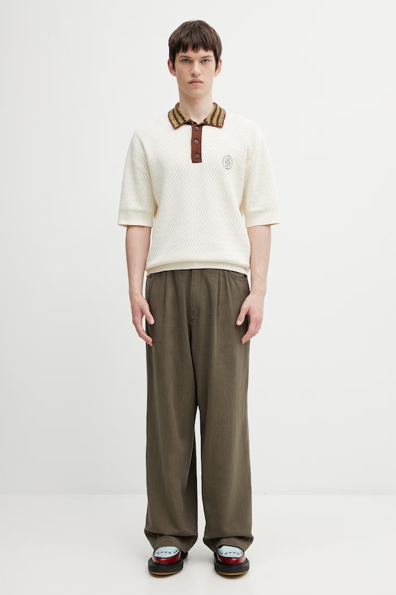 Undercover PANTS pantaloni cu amestec de in pentru bărbați verde UP1F4502