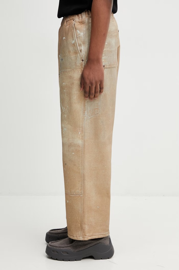 BEAMS pantaloni din bumbac pentru bărbați 1124.3628.147 bej SS26