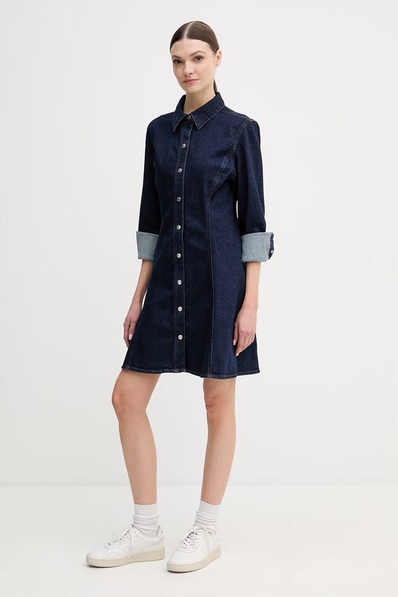 Rifľové šaty Calvin Klein Jeans rifľovina tmavomodrá LV047E790G