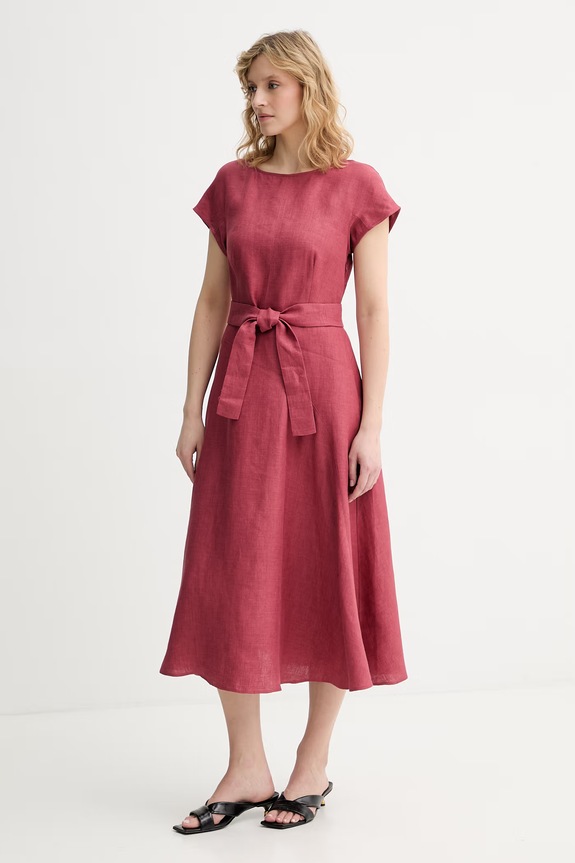 Weekend Max Mara sukienka lniana ESORDIO 2615221052600 bordowy SS26