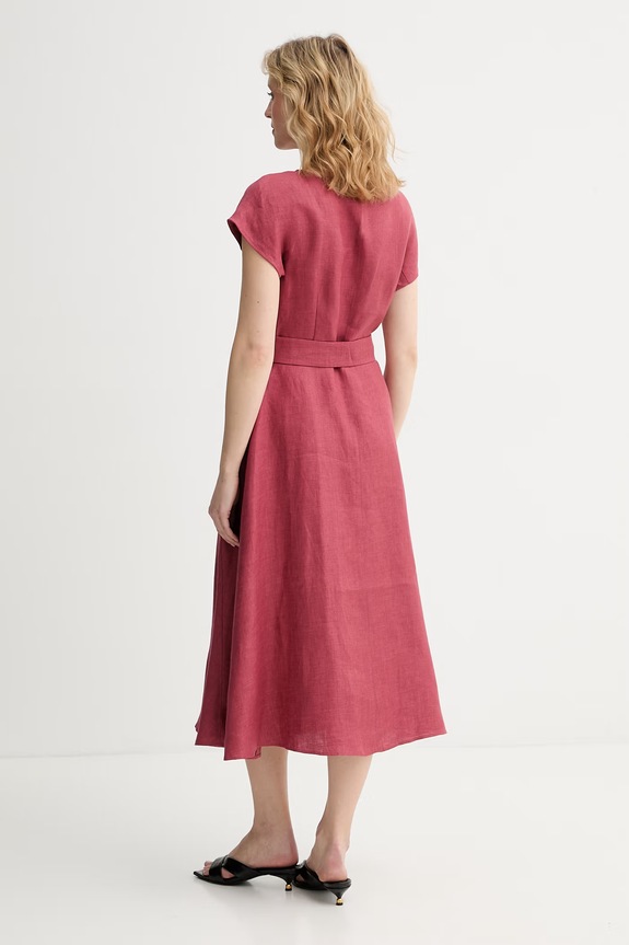 Odzież Weekend Max Mara sukienka lniana ESORDIO 2615221052600 bordowy
