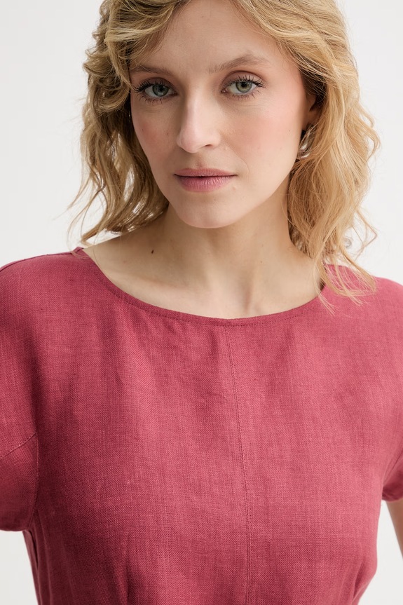 Weekend Max Mara sukienka lniana ESORDIO bordowy 2615221052600