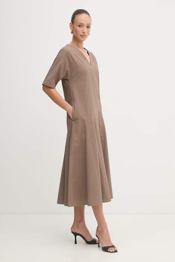 MM by Max Mara obleka A-kroja bombažna PANINO 2616221028600 rjava SS26