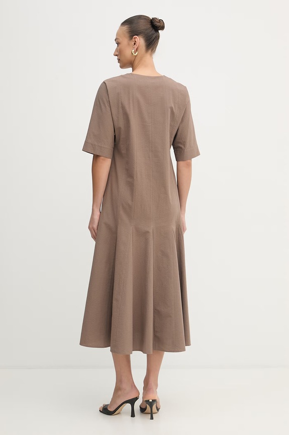 Oblačila MM by Max Mara obleka A-kroja bombažna PANINO 2616221028600 rjava
