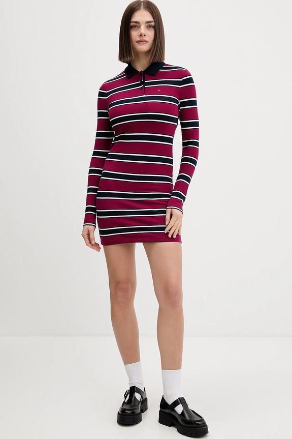 Šaty Tommy Jeans DW0DW21901 burgundské SS26