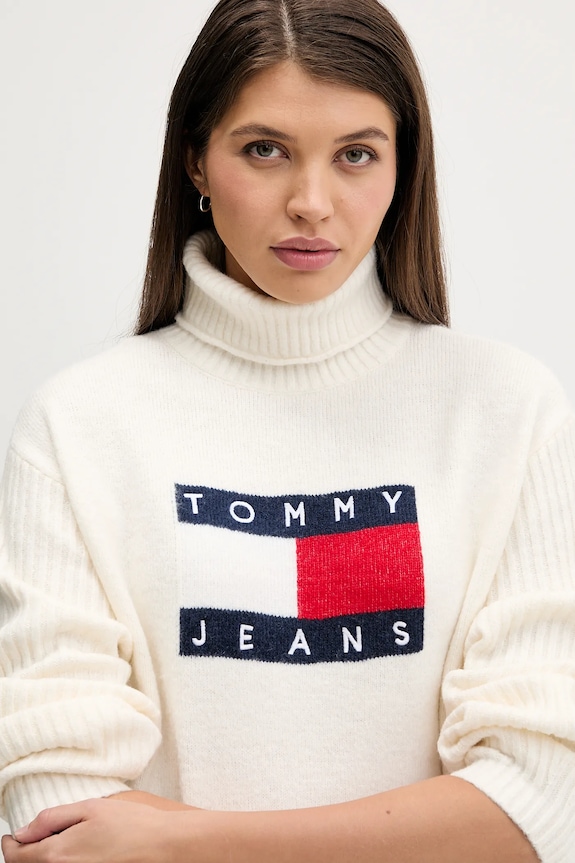Tommy Jeans sukienka z domieszką wełny beżowy DW0DW21908