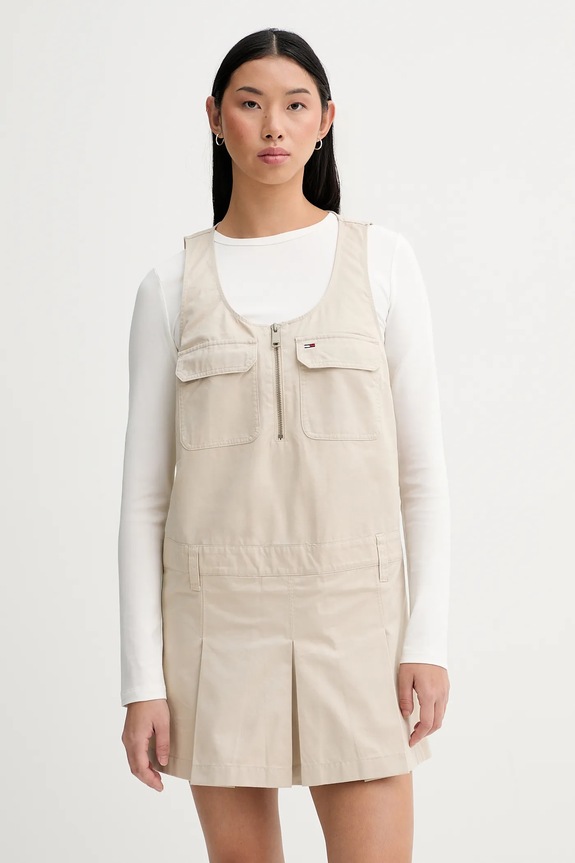 Tommy Jeans sukienka bawełniana bawełna beżowy DW0DW21949