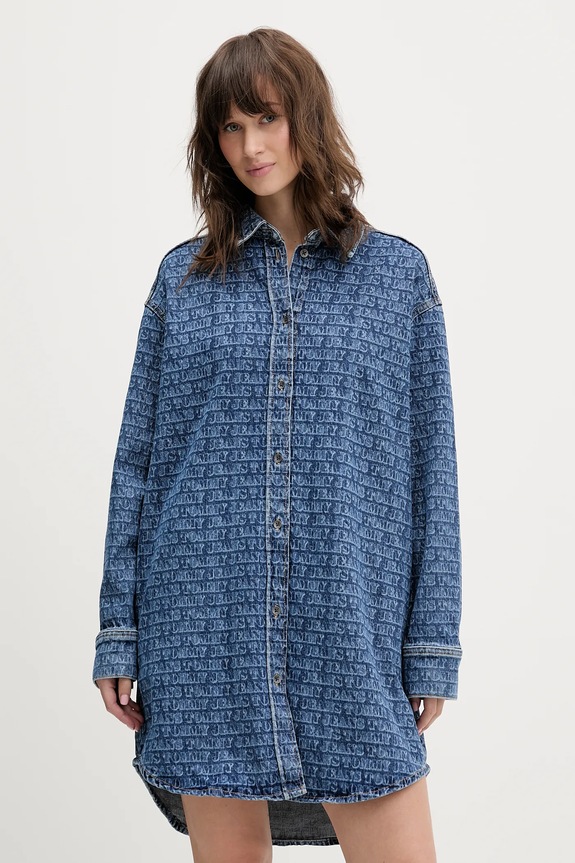 Rifľové šaty Tommy Jeans s elastanom modrá DW0DW22492