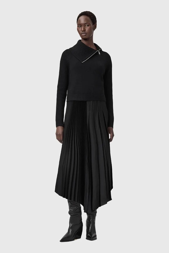 AllSaints sukienka ze sweterkiem z dodatkiem wełny casual czarny W193DD