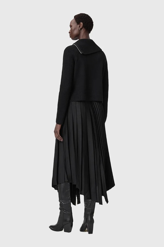 AllSaints sukienka ze sweterkiem z dodatkiem wełny W193DD czarny SS26