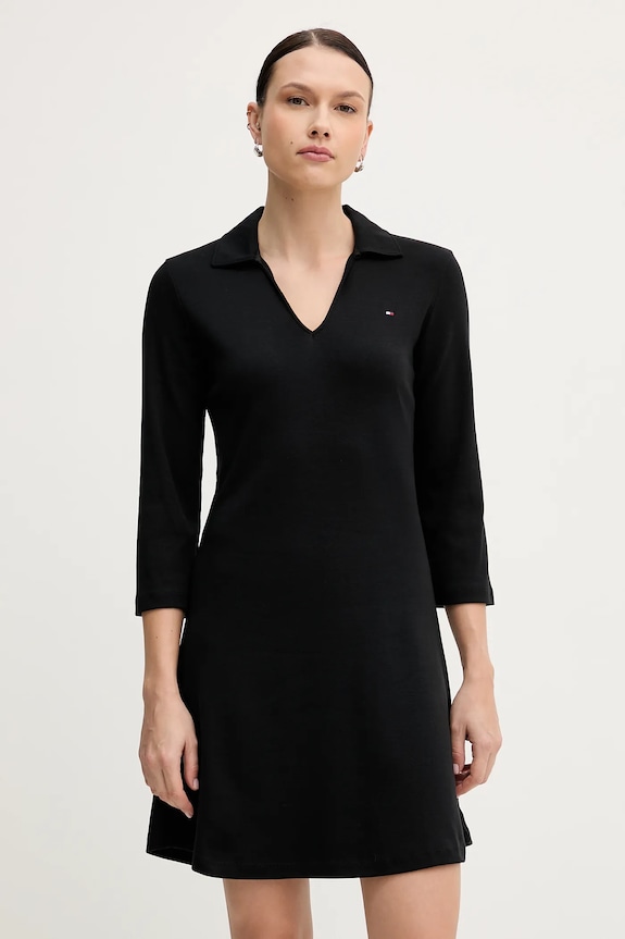 Βαμβακερό φόρεμα Tommy Hilfiger casual μαύρο WW0WW47868