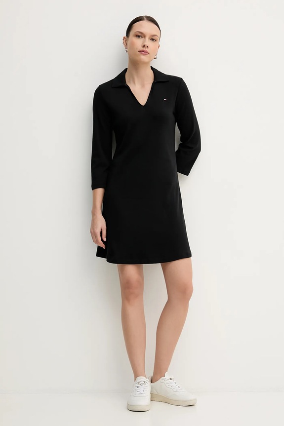 Βαμβακερό φόρεμα Tommy Hilfiger WW0WW47868 μαύρο SS26