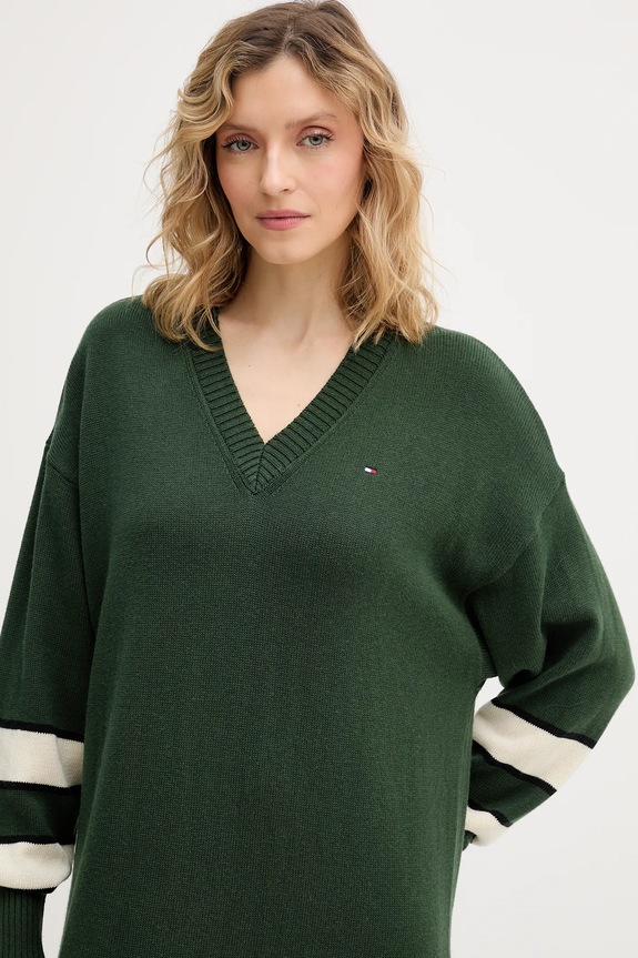 Šaty s přídavkem kašmíru Tommy Hilfiger zelená WW0WW47664