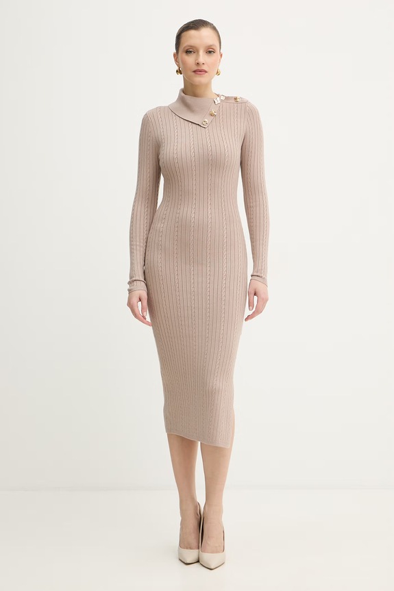 Guess sukienka PRISCILLA z elastanem beżowy W6RK01.Z2YJ2