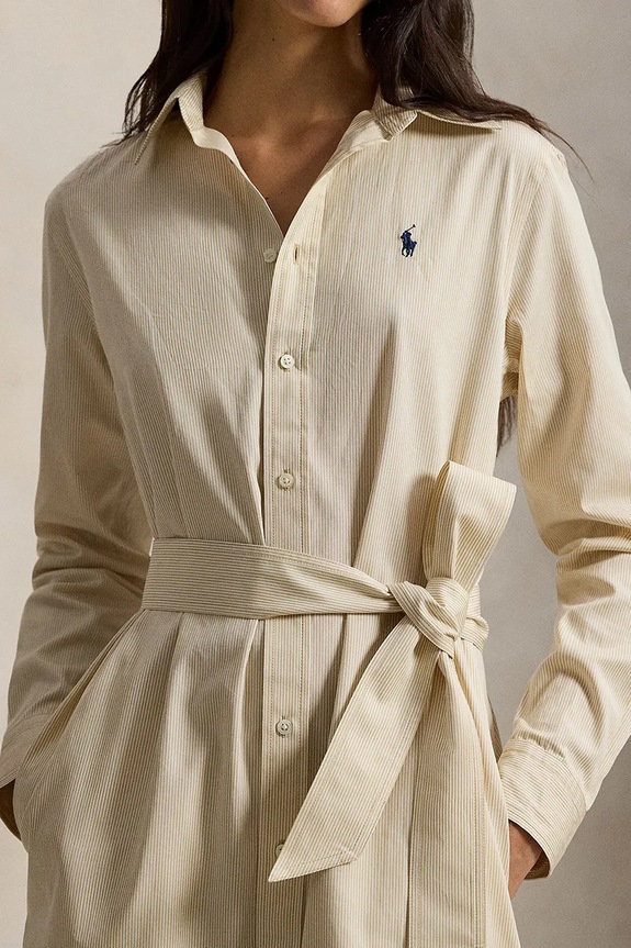 Βαμβακερό φόρεμα Polo Ralph Lauren μπεζ 211A96362