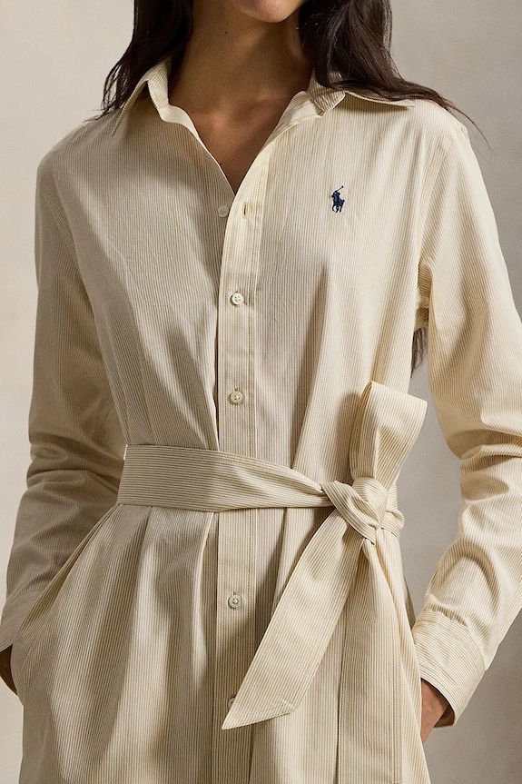 Βαμβακερό φόρεμα Polo Ralph Lauren μπεζ 211A96362