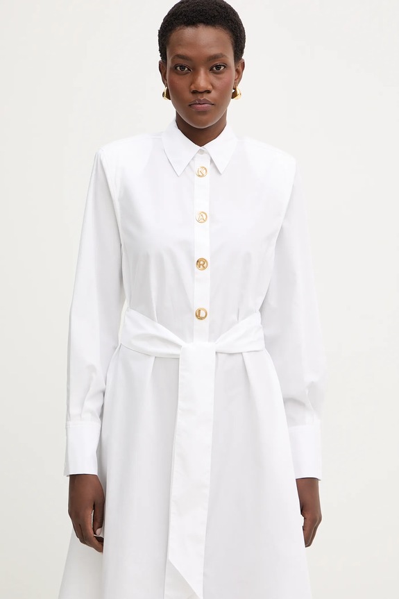 Βαμβακερό φόρεμα Karl Lagerfeld λευκό B1W13026