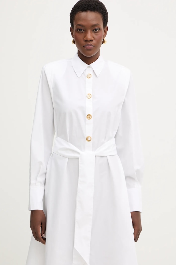 Βαμβακερό φόρεμα Karl Lagerfeld λευκό B1W13026