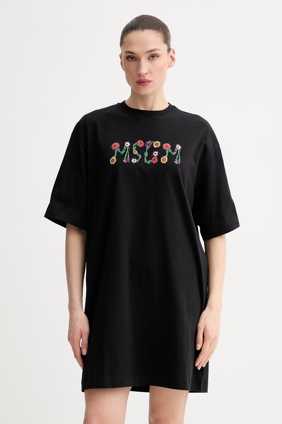 MSGM sukienka bawełniana czarny 4041MDA82N.267002