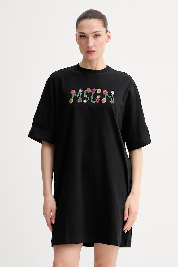 MSGM sukienka bawełniana czarny 4041MDA82N.267002